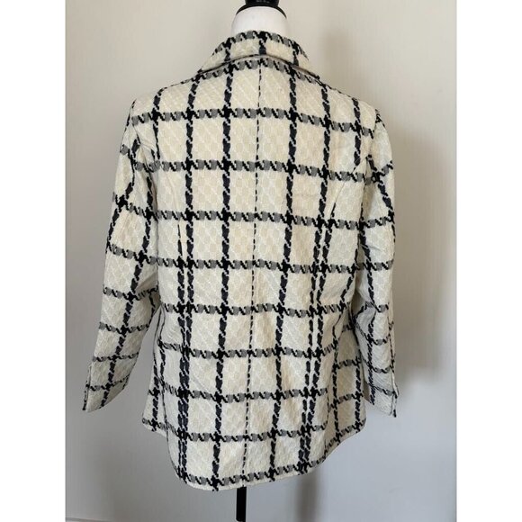 NWT ALLEN SOLLY Long Sleeve Pea Coat Jacket Womens Size 2XL Cream Checkered - Picture 5 of 9